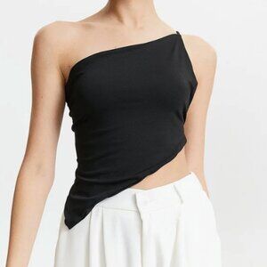 black satin one shoulder asymmetrical crop top open back size s